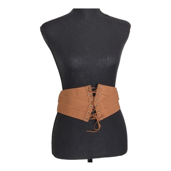 Women's Wide LCF Corset Cinch Belt Lace-Up Brown - Picture 2 of 3